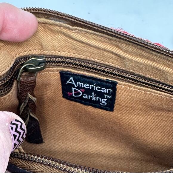 American Darling Tapestry Serape Fringed Wristlet Leather Clutch - Picture 7 of 12